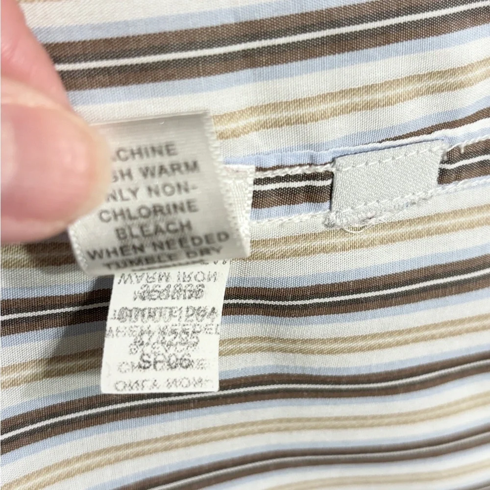 BANANA REPUBLIC Tan & Blue Striped Oxford Cotton Button Front Dress Shirt